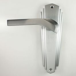 B'room Lock Waldorf Art Deco Door Handle in Polished or Satin Chrome Latch