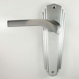 B'room Lock Waldorf Art Deco Door Handle in Polished or Satin Chrome Latch B'room Lock Waldorf Art Deco Door Handle in Polished or Satin Chrome Latch