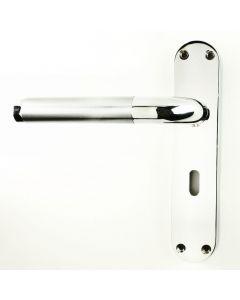 Contemporary Design Door Handles With Rounded Shape Backplates - Dual Finish Polished & Satin Chrome