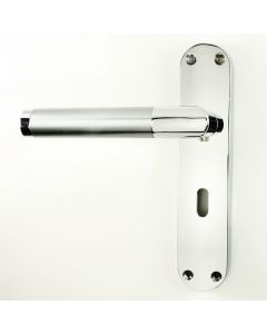Contemporary Design Door Handles With Rounded Shape Backplates - Dual Finish Polished & Satin Chrome