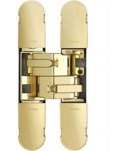 Concealed Adjustable Hinge For Invisible Doors - 100mm x 22mm - Polished Brass Plated