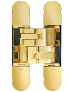 Concealed Adjustable Hinge For Invisible Doors - 134mm x 24mm - Polished Brass Plated