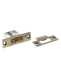 50880.1 - Adjustable Architectural Heavy Duty Roller Catch - 50mm x 33mm Body (76mm x 22mm Faceplate) - Antique Brass (Gloss Lacquered) With Brass Wheel - Each