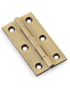 Small Cabinet Hinges - 64mm x 35mm - Antique Brass (Lacquered) - Pair