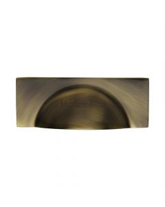 Half Moon Shape Cup Handle With Rectangular Back Plate  - 112mm Width - Rear Fixing - Light Antique Brass
