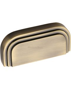 Art Deco Stepped Cup Handle - Rear Fix - 103mm Width (76mm Fixing Centres) - Antique Brass (Gloss Lacquered)