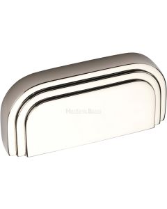 Art Deco Stepped Cup Handle - Rear Fix - 103mm Width (76mm Fixing Centres) - Polished Nickel