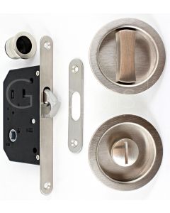 Bathroom Hook Lock For Sliding Pocket Doors - With Turn And Release - Satin Nickel