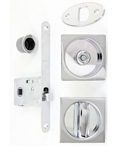Square Design Bathroom Hook Lock For Sliding Pocket Doors - With Turn And Release - Polished Chrome