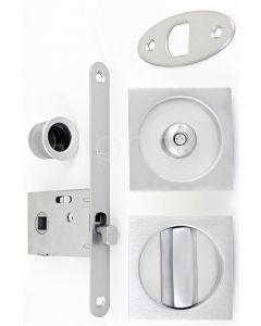 Square Design Bathroom Hook Lock For Sliding Pocket Doors - With Turn And Release - Satin Chrome