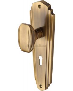 Charlston Mortice Knobs on Back Plate - Antique Brass