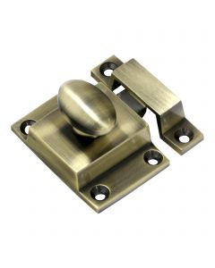 Cupboard Catch With Oval Knob - Antique Brass