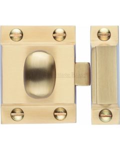 Cupboard Catch With Oval Knob - 53mm x 40mm - Satin Brass (Lacquered)