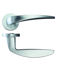 Cygnus Round Rose Lever Door Handles - Screw On Rose - Satin Chrome - Pair