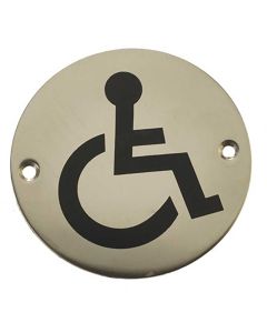 Disabled Symbol - Circular Screw Fix Sign - Polished Stainless Steel