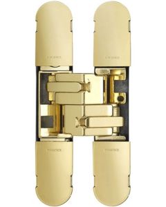 Fire Rated Concealed Adjustable Hinge For Invisible Doors - Tested To FD30 / FD60 - 160mm x 32mm - Polished Brass Plated