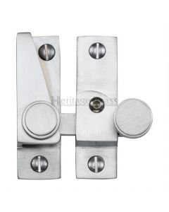 Hook Plate Sash Fastener With Button Knob - Satin Chrome