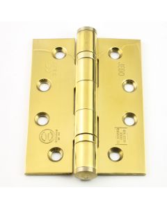 Ball Bearing Fire Rated Door Hinges - Grade 13 - CE / UKCA Marked - Certifire Approved - 120kg Weight Limit - 102mm x 76mm - Polished Brass Plated