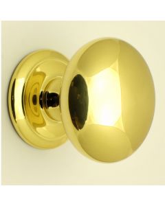 Large Plain Style Centre Front Door Knob - 100mm Diameter - Polished Brass