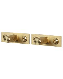Linear Pattern Cylinder Shape Cupboard Knobs With Rectangular Backplates - Satin Brass