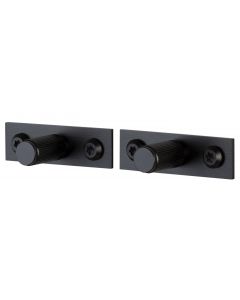 Linear Pattern Cylinder Shape Cupboard Knobs With Rectangular Backplates - Matt Black