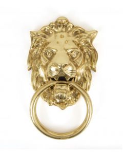 Lion's Head Door Knocker - Polished Brass Unlacquered