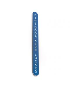 Fire Door Keep Locked Sign - Long Oval Shape Lollipop Design - Self Adhesive - 150mm x 13mm - Blue Plastic White White Text