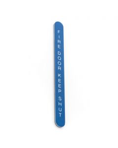 Fire Door Keep Shut Sign - Long Oval Shape Lollipop Design - Self Adhesive - 150mm x 13mm - Blue Plastic White White Text