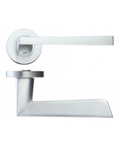 Lupus Round Rose Lever Door Handles - Screw On Rose - Satin Chrome - Pair