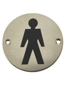 Male Symbol - Circular Screw Fix Sign - Polished or Satin Stainless Steel