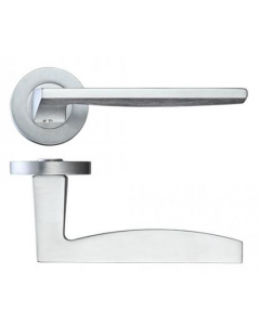 Pavo Round Rose Lever Door Handles - Screw On Rose - Satin Chrome - Pair