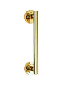 T-Bar Style Pull Handle With Face Fix Concealed Roses - Polished Brass