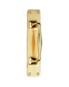 Cranked Design Cast Brass Pull Handle On Back Plate - Polished Brass