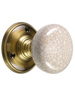Mortice Door Knobs - Porcelain Ivory Crackle Knob / Florentine Bronze