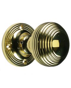 Mortice Door Knobs - Reeded "Queen Anne" Style - Polished Brass