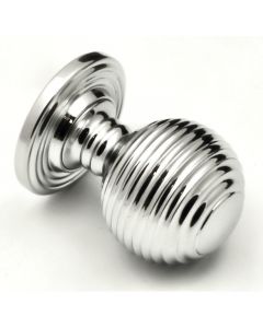 Queen Anne Style - Ringed Pattern Reeded Cupboard Door Knobs - 3 Sizes - Polished Chrome