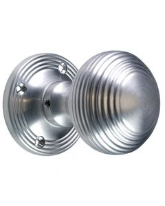 Reeded Pattern "Queen Anne Style" Mortice Door Knobs - Satin Chrome