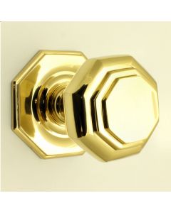 Octagonal Pattern Centre Door Knob - Polished Brass