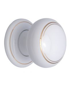 Door Knob Set - White Porcelain With Gold Line Detail