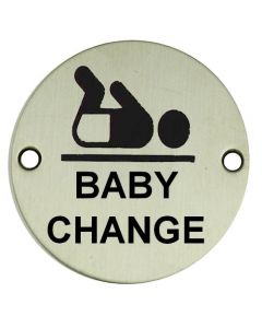 Baby Change - Circular Screw Fix Sign - Polished or Satin Stainless Steel
