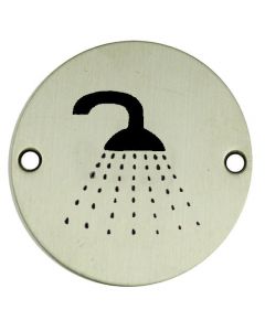 Shower Symbol - Circular Screw Fix Sign - Polished Stainless Steel