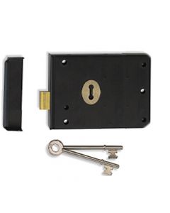 Surface Mounted Rim Deadlock - Black With Brass Surrounds