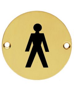 Male Symbol - Circular Screw Fix Sign - Polished Brass