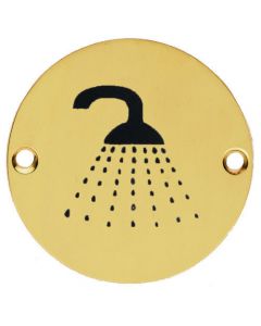 Shower Symbol - Circular Screw Fix Sign - Polished Brass