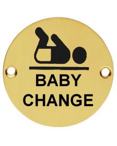 Baby Change - Circular Screw Fix Sign - Polished Brass