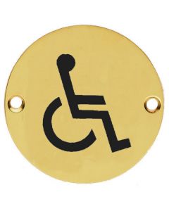 Disabled Symbol - Circular Screw Fix Sign - Polished Brass