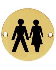Unisex Symbol - Circular Screw Fix Sign - Polished Brass