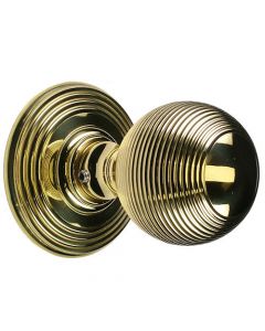 Queen Anne Style Reeded Pattern Door Knobs - Polished Brass