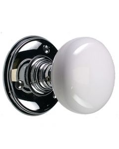 White Porcelain Mortice Knobs With Polished Chrome Rose