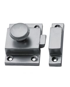 Cupboard Catch With Knurled Round Knob - Matt Chrome